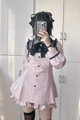 Heart Shape Print Bowknot Lace Sweet Jirai Kei Dress 2 Colors